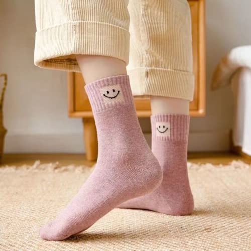 Meganjdesigns Cute Smiling Face Socks For Women, 5 Pairs Embroidery Ankle Novelty Funny Socks (Yellow + Blue + Pink + Red + Green) #TOP1