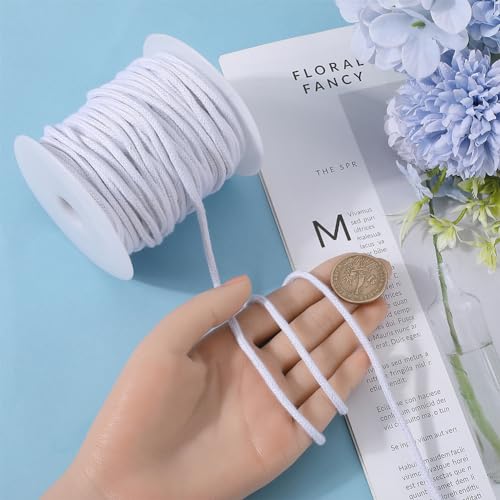 GORGECRAFT 4mm 33 Yards White Cotton Rope Soft Drawstring Replacement Ropes Macrame Cotton Welt Trim Round Cotton Thread Multipurpose Piping Cord for Bags DIY Crafts Projects Crochet Hanging - Image 3