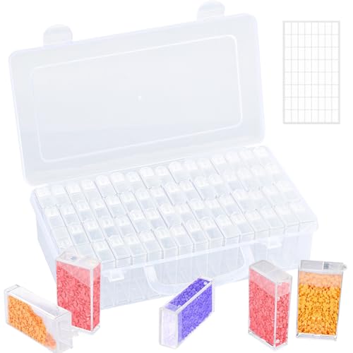 64 Ranuras Cajas de Accesorios para Pintura Diamantes, Contenedores de Almacenamiento de Pintura Diamante con Etiquetas para almacenar Accesorios de Diamond Painting, DIY, Uñas, Joyas, Manualidades