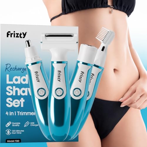 Image of Frizty Bikini Trimmer For Woman | 4 In 1 Rechargeable Face & Body Trimmer For Woman with 4 Heads | Bikini & Body Shaver, Face & Eyebrow, Nose and Ear Trimmer | Blue