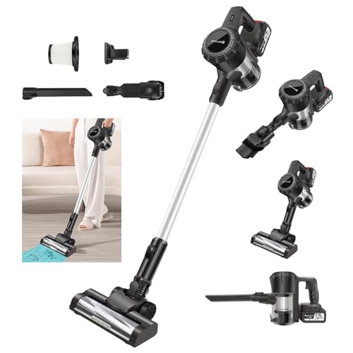 VickyHome Akku Staubsauger mit 3000mAh Akku, 15000PA Handstaubsauger Akku Vacuum Cleaner 65 Min Akku Staubsauger mit LED-Licht, 2 Gang, Hepa-Filter, Kabelloser Staubsauger für Hartböden Teppiche