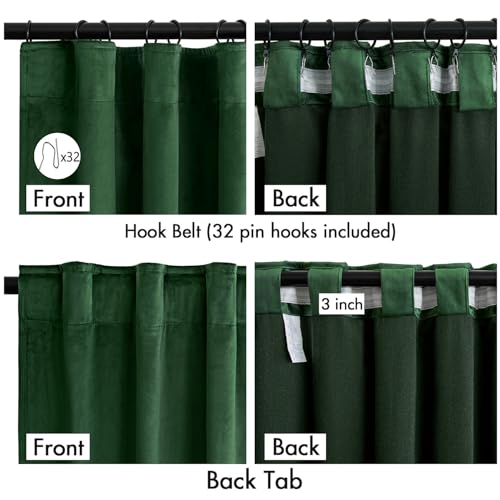 Image of MIULEE Velvet Curtains 50W x 84L 2 Panels Hunter Green Blackout Curtains | Luxury velvet fabric, pinch pleat design, back tab hooks, thermal insulated, blackout light blocking, for living room bedroom