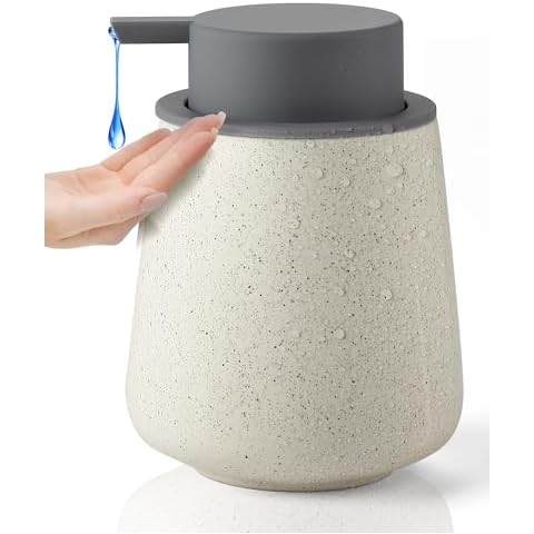 Lareina Soap Dispenser 12 oz- Ceramic Liquid Hand Soap Dispenser with Grey Removable Pump for Bathroom & Kitchen, White Elephant Present for Adults, Speckled Matte Beige Cover
