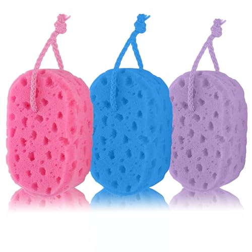 Bath Sponges 3pcs Large Cleansing Loofah Bath Sponges, Rich Foam Deep Exfoliating Sponge(purple, blue,red)