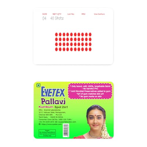 Image of Eyetex Pallavi Sticker Bindi /Pottu|Oval|Aloe Vera & Papaya Extracts|Breathable Non-Irritating Velvet Fabric|O4|Red|20 Flaps