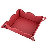 LISRSC Valet Tray Cosmetics Jewelry Organizer Tray Multifunctional Leather Storage Tray(Bright Red)