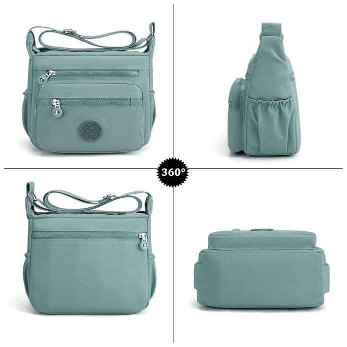 Image of Women Sling-body Bag Waterproof Nylon Multi-layer Sling Bag Casual Satchel Bag Shoulder Bag Messenger Bag Travel Sling-body Bag Day Pack Card Holder Black and Silver.