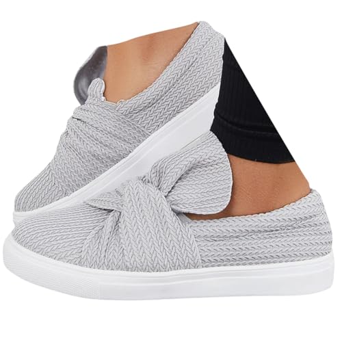 Bow Knit Platform Slip on Loafers Low Top Walking Shoes