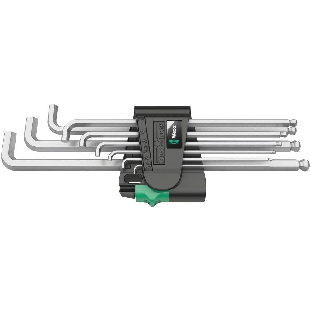 Wera 05073594001 Juego de Llaves Acodadas Métricas con 9 Piezas, Cromado Mate
