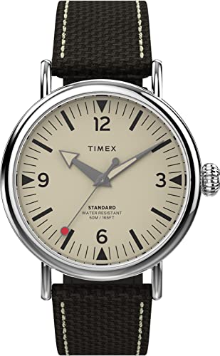 Timex Relógio masculino padrão de 40 mm, marrom/creme/prata/caramelo, One Size, Relógio combo de couro padrão de 40 mm com 3 ponteiros