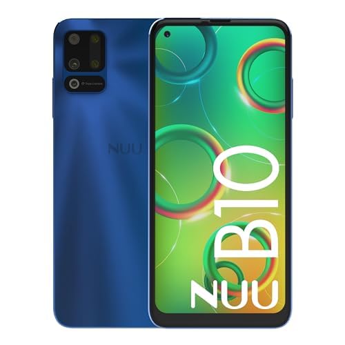 NUU B10 4G LTE 64GB/ 4GB Real Ram, 6.55'' Unlocked for T-Mobile, Mint, Metro, Ultra, Tello, Dual SIM, 48MP Triple-Camera, 4000 mAh, Blue, 365 Days Warranty & US Hotline Support
