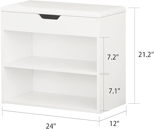 Miniatura 6 de AIEGLE Banco de almacenamiento con puerta abatible y 3 compartimentos, moderno banco de entrada con cojín acolchado, banco de zapatos de madera para