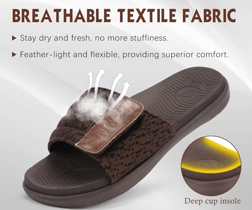 Image of ONCAI Mens Slide Sandals Open Toe Athletic Adjustable Straps Orthotic Plantar Fasciitis Sport Sandals with Soft Cushion Arch Support Footbed Size 7-13