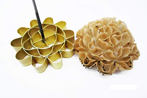 Dok Jok Moule à biscuit croustillant en laiton en forme de fleur (tournesol, lotus), 8,9 cm de diamètre, pour préparation de dessert thaïlandais, fourni avec recette