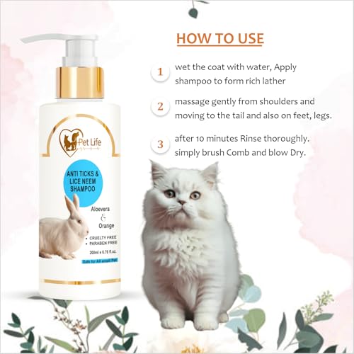 Image of Pet Life Anti Ticks & Lice Neem Small Pet Shampoo Help in Ticks, Fleas, Lice & Mites - Anti Ticks Shampoo for Small Pet, Rabbit, Rat & All Small Pet Breed - 200Ml