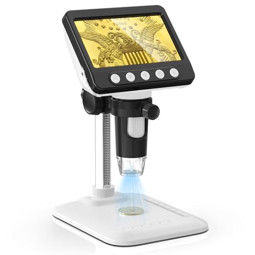 Image of Coin Microscope, 4.3 inch LCD USB Digital 1000X 1080P Coin Magnifier | 8 Adjustable LED Lights, PC View Compatible with Windows /MacBook for Adults Kids