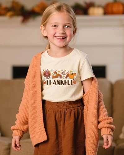 Image of Toddler Girls Thanksgiving Shirts Turkey Pumpkin T Shirt Cotton Short Sleeve Halloween Tops 1-10 Years
