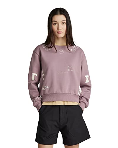 G-Star Raw Multi Graphic Cropped Loose Sweatshirt, Suéter Para Mujer, Púrpura Grape Shake D22292-A613-D310 , M