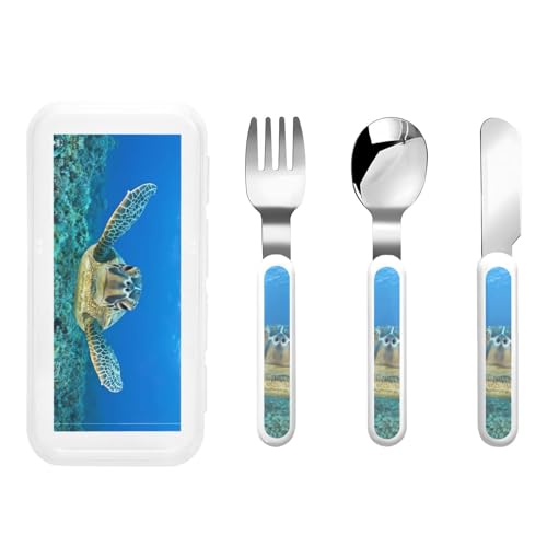 Sea Turtles Print Utensils Silverware Set,Safe Spoons and Forks Knife, Stainless Steel,Dishwasher Sa