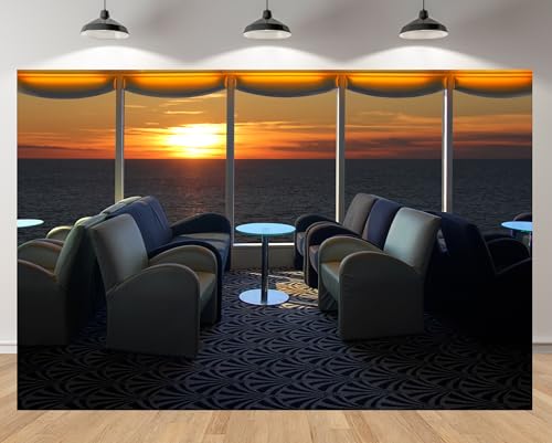 MAEQLQLM 6x4ft Cruise Ship Backdrop Luxury Cruise Ships Lounge Ocean Sunset View Background for Summer Vacation Party Travel Photography Decor Photo Studio Booth Props Banner Wallpapers