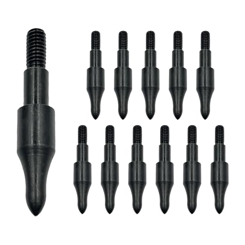 Archery Points 75/100/125/150 Grains - 12pcs Stainless Steel 19/64 Inch Screw-in Bullet Points, Arrow Tips for Crossbow, Recurve & Compound Bow, Target Practice & Hunting (100 grain black points)