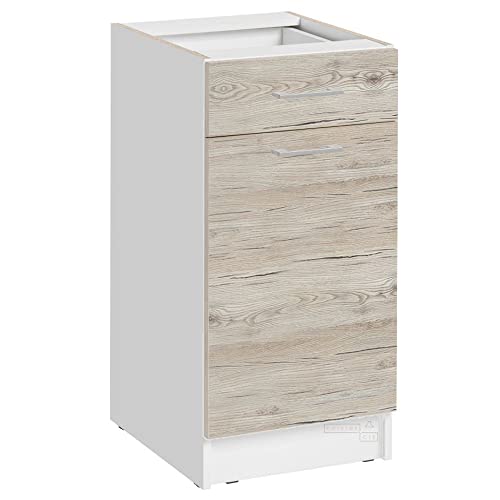 Cuisineandcie - Meuble Cuisine Bas ECO Noyer Blanchi 1 Porte, 1 tiroir L 40cm - Meuble Bas Cuisine Rangement, Meuble Cuisine, Placard Cuisine Bas