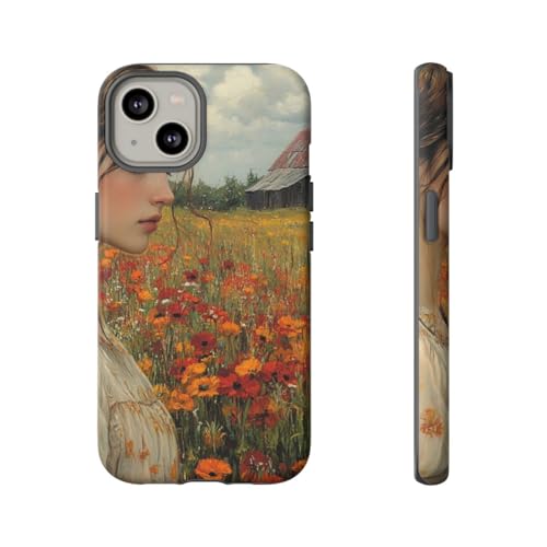 Coque iPhone 14 champ de fleurs rigide mate pour protéger contre les rayures quotidiennes