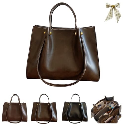 Retro Large Capacity Slouchy Work Tote Bag with Zipper,Fashion PU Satchel Handbag,Women's Soft Leather Shoulder Travel Purse (Coffee)