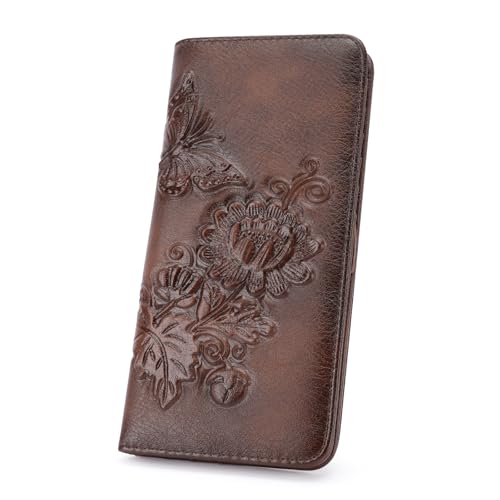 Image of Wallet Women Ultra Slim Thin Rfid 3D Embossed Vegan Leather Womens Wallet Clutch Long Ladies Wallet (04-Mocha)
