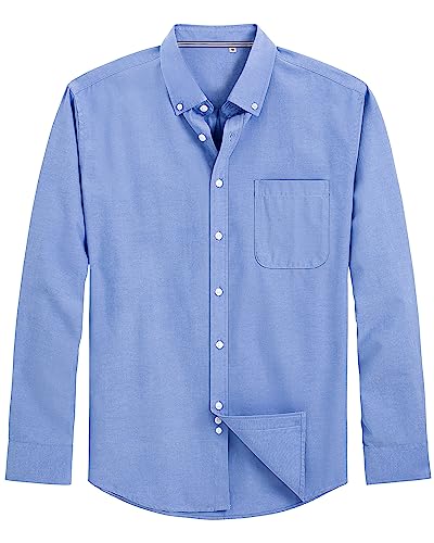 J.Ver Oxford Cloth Button Down Shirts For Men Solid Regular Fit Long Sleeve Shirt With Pocket Blue Medium thumb #1