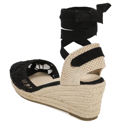 Image of Women's Espadrille Wedge Sandals Closed Toe Lace-Up Shoes