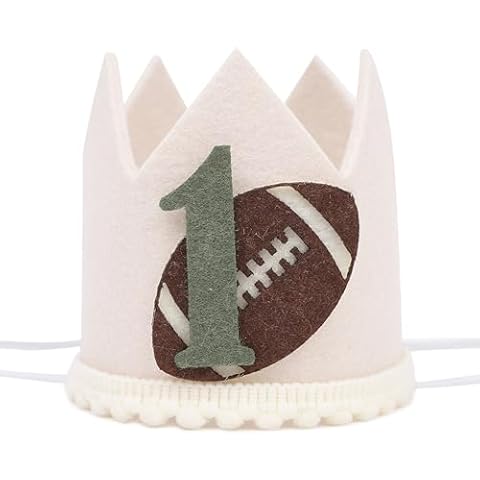 YOUAME First Year Down Birthday Party Crown - Boys 1st Birthday Football Party Hat, American Football Themed Birthday Party Decorations, Boy’s First Year Cake Smash Photo Props Cover