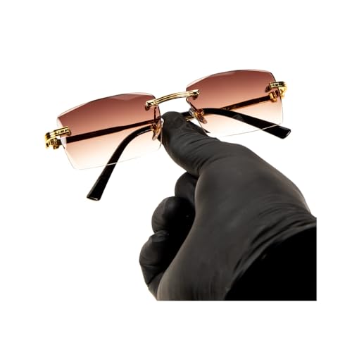 Rimless Luxury Unisex Square Trendy Retro 90's Fashion Stylish Hip Hop Brown Gradient Tint Lens Gold Wire Frame Sun Glasses Frameless Rectangle Summer Shades Sunglasses For Men And Women