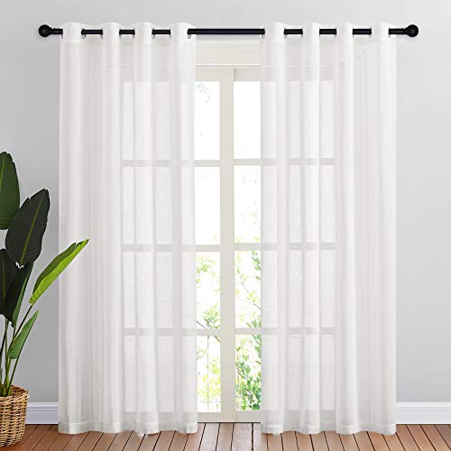 NICETOWN White Sheer Doorway Curtains 80 inches Long, Grommet Semi Sheer Flax Linen Blend Drapes Privacy with Light Filtering Window Treatments for Hallway, W52 x L80, 2 Panels