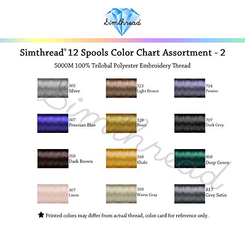 Image of Simthread 12 Brother Colors of Huge Spool 5000M Polyester Embroidery Machine Thread for Commercial and Domestic Embroidery Machines - Assorted Color 2