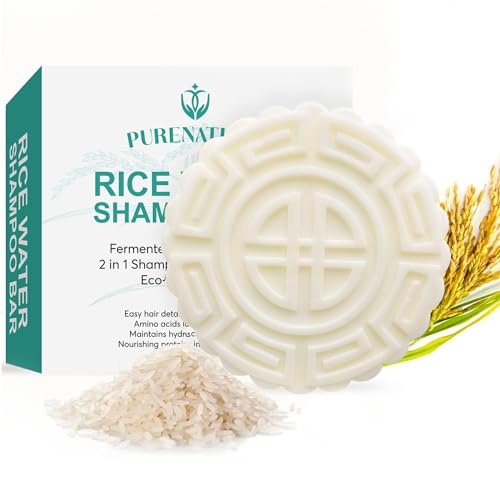 PureNaturis Argan Oil Rice Water Shampoo Bar for Hair Growth, 2 in 1 Fermented Rice Water Shampoo and Conditioner Bar for All Hair Types - Growth, Anti Hair Loss - Solid Rice Bar Soap for Hair Growth