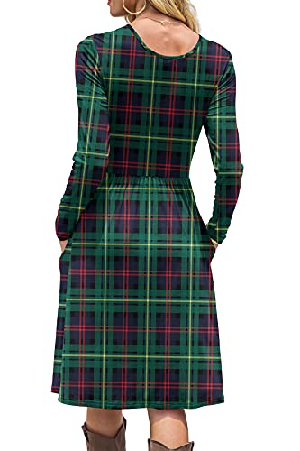 Image of DB MOON Women Casual Long Sleeve Dresses Empire Waist Knee Length Loose Dress with Pockets