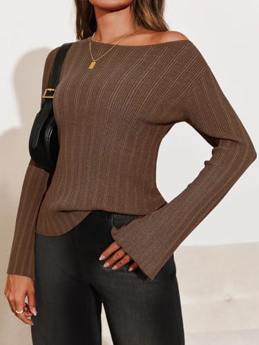 Image of Cicy Bell Womens Bell Long Sleeve Tops Going Out Knitted Fall Pullover Lightweight Sweater Shirts
