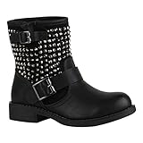  Damen Biker Boots Stiefeletten Stiefel Schnallen Leicht Gefüttert Schuhe 150363 Schwarz Nieten Nieten 37 Flandell