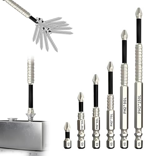 6 Stück Hochmagnetischer Schraubendreher-Bohrer-Bit-Satz Magnetische Bits Set Magnetisch PH2 Bitsatz Lang Starke Magnetische Haltbarkeit Anti-Rutsch, Kreuzschrauber Bohrer