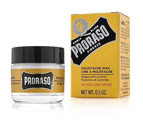 Proraso Cera bigote, Wood and Spice, 15 ml, cera barba y bigote con manteca de karité para peinar el vello facial y cera de abejas, con aroma amaderado