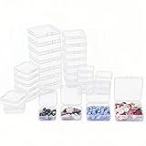 LJY 32 Pieces Mixed Sizes Square Empty Mini Clear Plastic Storage Containers Box Case with Lids for Small Items and Other Craft Projects