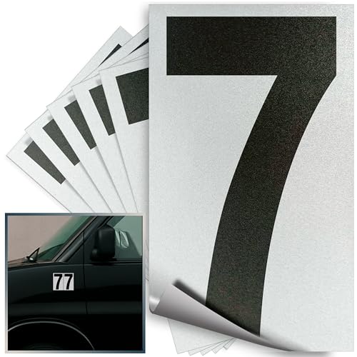 iSYFIX Black Vinyl Number 7 Stickers, Reflective Background, 4 Inch, 6 Pack
