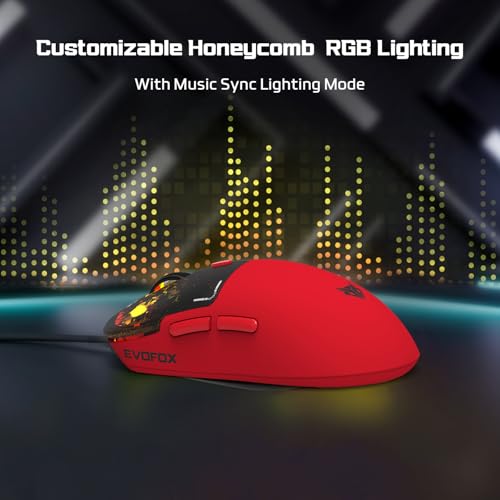Image of EvoFox Phantom Air Ultra Lightweight Gaming Mouse | Upto 1000Hz Polling Rate, 7000 FPS, 12800 DPI | Honeycomb RGB Lighting | Fully Programmable with Windows Software & On-Board Memory | Red