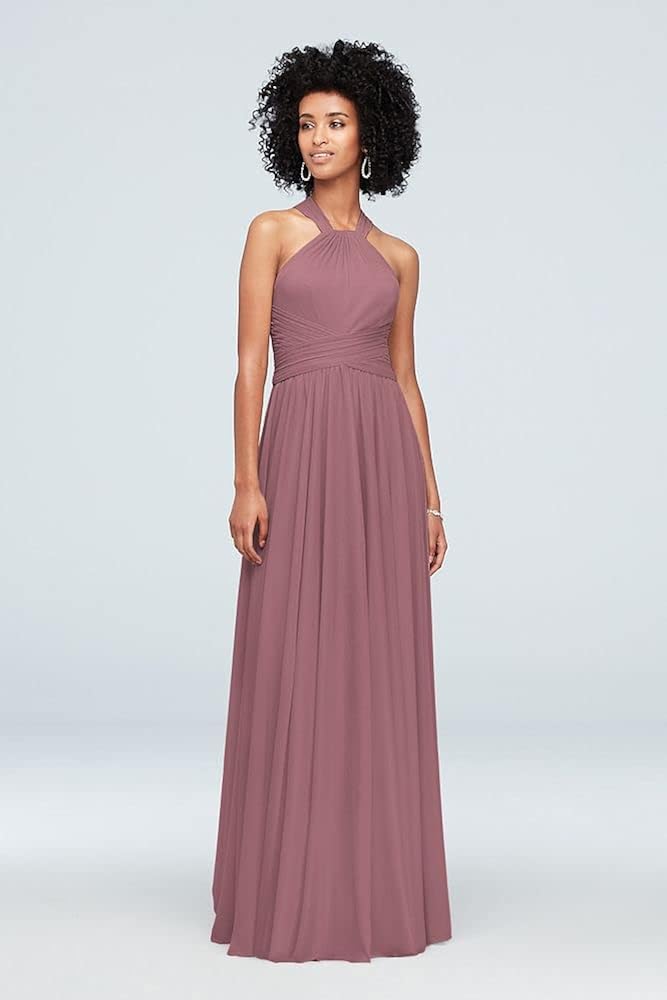 Bridal High-Neck Mesh Bridesmaid Dress 