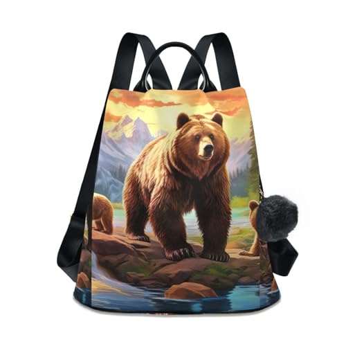 Sac à dos pour femme Grizzly Bears Paysage antivol pour voyager sereine
