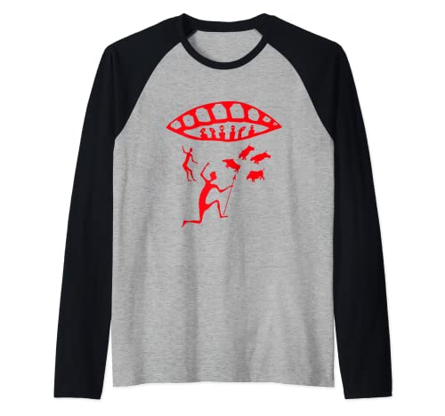 Ancient Tribal Aliens and UFOs with People in Prehistory Raglan Baseball Tee