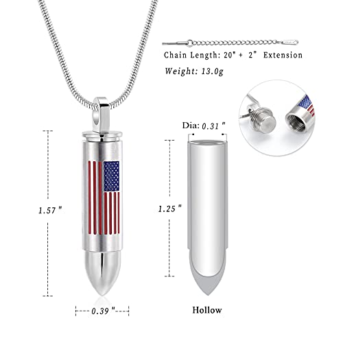 Bullet American Flag Teardrop Urn Necklaces for Man/Women Bullet Cremation Jewelry for Ashes, Stainless Steel Cremation Urns Memorial Keepsake Ashes Holder for Pets Dogs Cats2
