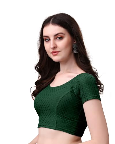 Image of Mogsa Stylish Cotton Saree Blouse for Women | Soft Dobby Stretch Fabric | Round Neck | Stitched Blouse for Party, Casual & Festive Use