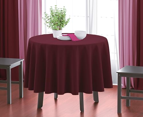 Image of HOME COLORS.IN Plain Solid Cotton 4 Seater Round Table Cover - Durable - Machine Washable - Every Day use Dining Table Cloth - 60 x 60 Inch - Maroon